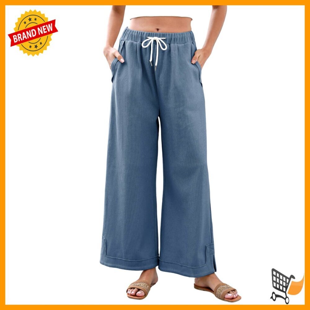 Wide Leg Palazzo Pants Casual Loose Drawstring Elastic Waist Lounge Trousers